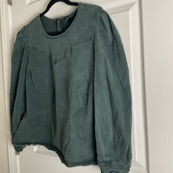 Universal Thread Green Denim Pullover Top Puff Sleeve Size Large - Picture 3 of 9